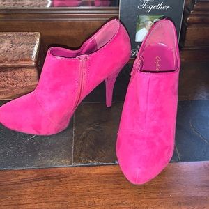 Hot pink faux suede booties